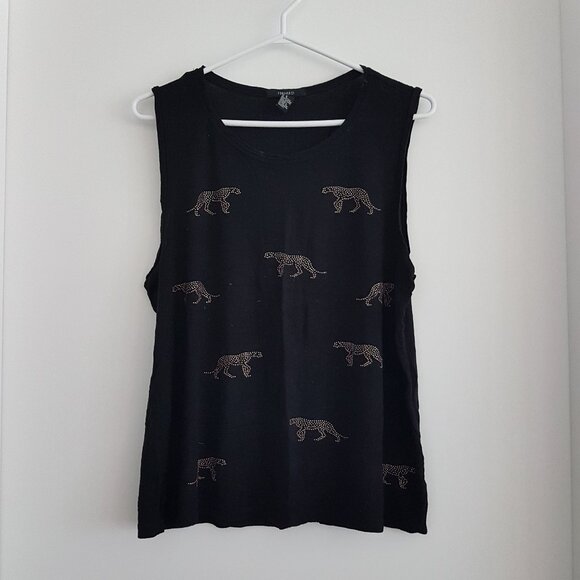 (2for$10) Forever 21 Black Leopard Studded Sleeveless Tank Top - Picture 1 of 8